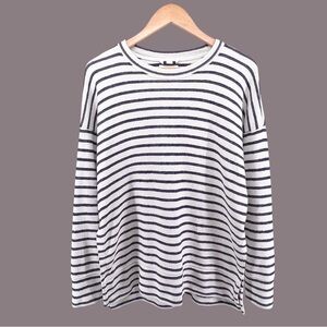 Aerie Terry Knit Oversized Sweater Sz S Striped White Navy Long Sleeve Pullover